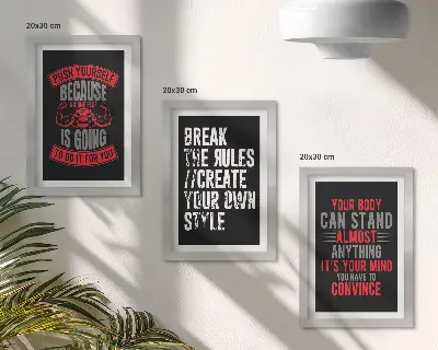 3-piece wall art set featuring workout and self-improvement motivational slogans