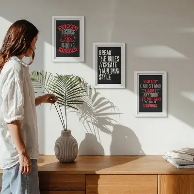 3-piece wall art set featuring workout and self-improvement motivational slogans