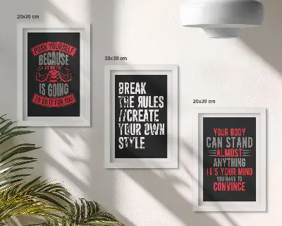 3-piece wall art set featuring workout and self-improvement motivational slogans