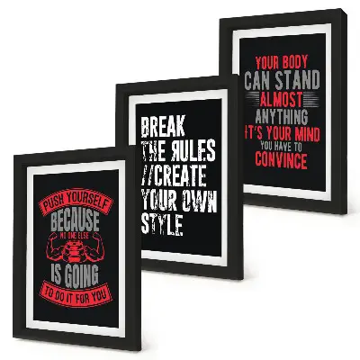 3-piece wall art set featuring workout and self-improvement motivational slogans