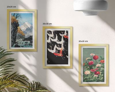 Photo frame wall Mountains with a waterfall, birds in flight and colorful flowers