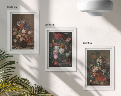 Framed triptych Flowers in vases, various vintage plant compositions