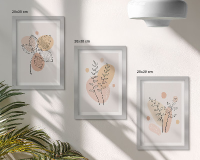 3-piece wall art set Minimalist plant drawings in pastel colors