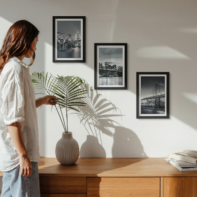Photo frame wall Bridges and city architecture in shades of gray