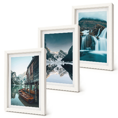 3-piece wall art set Mountain landscapes with a waterfall and a lake