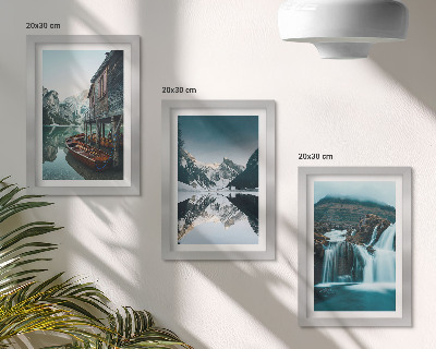 3-piece wall art set Mountain landscapes with a waterfall and a lake