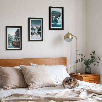 3-piece wall art set Mountain landscapes with a waterfall and a lake