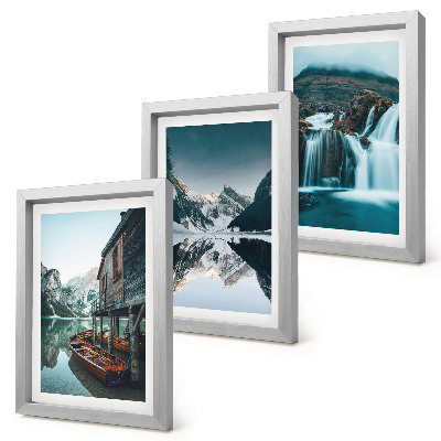 3-piece wall art set Mountain landscapes with a waterfall and a lake