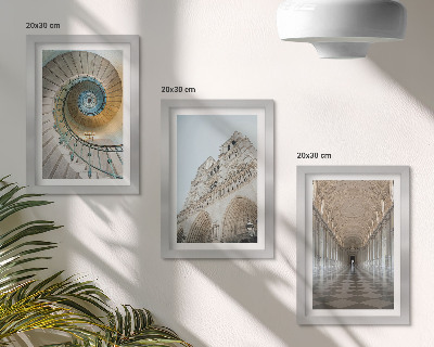 3-piece wall art set The cathedral's spiral staircase, view of the building's facade, and a tiled corridor