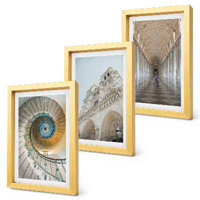 3-piece wall art set The cathedral's spiral staircase, view of the building's facade, and a tiled corridor