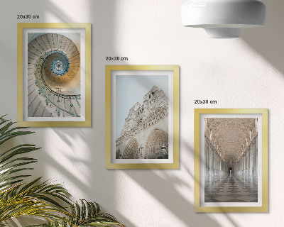 3-piece wall art set The cathedral's spiral staircase, view of the building's facade, and a tiled corridor