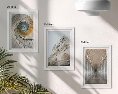 3-piece wall art set The cathedral's spiral staircase, view of the building's facade, and a tiled corridor