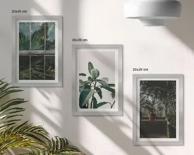 Green leaves and indoor plants triptych framed wall art set