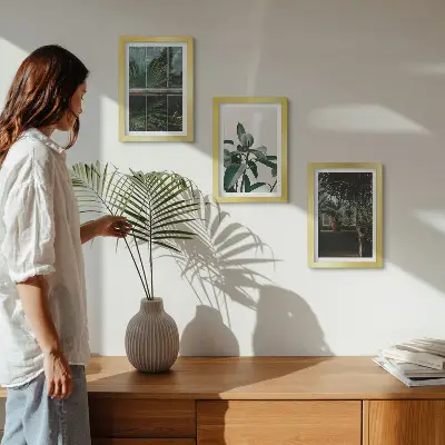 Green leaves and indoor plants triptych framed wall art set