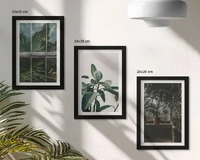 Green leaves and indoor plants triptych framed wall art set