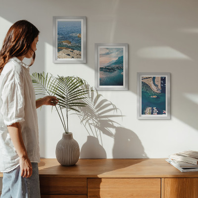 3-piece wall art set Sea views with cliffs and mountain ports