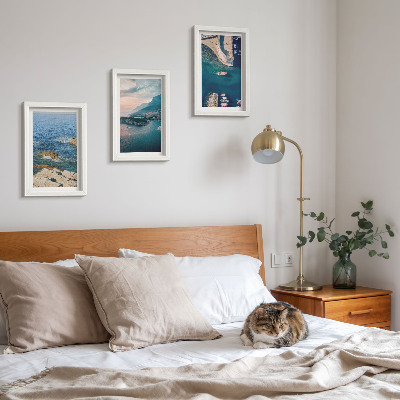 3-piece wall art set Sea views with cliffs and mountain ports