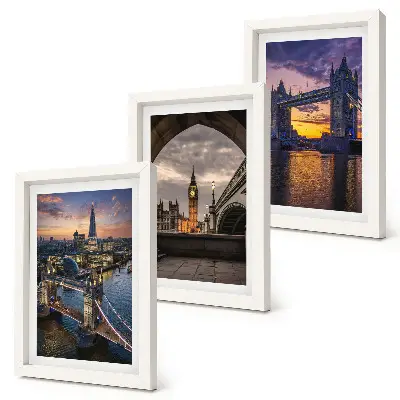 Views of the city with bridges and clock towers framed triptych