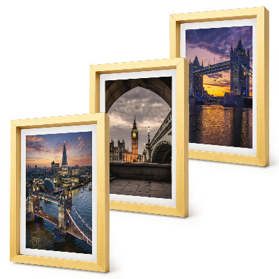 Framed triptych Views of the city with bridges and clock towers