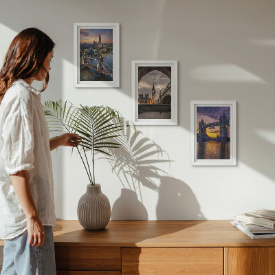 Framed triptych Views of the city with bridges and clock towers