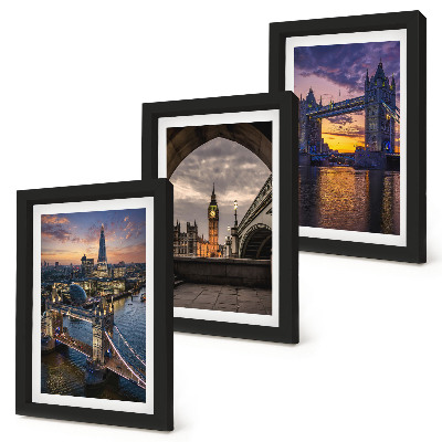 Framed triptych Views of the city with bridges and clock towers