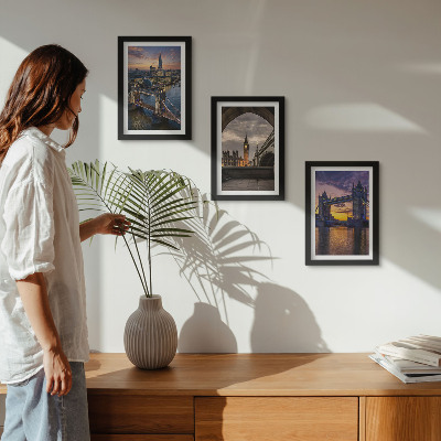 Framed triptych Views of the city with bridges and clock towers