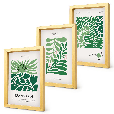 3-piece wall art set A set of green leaves and plants in various shapes