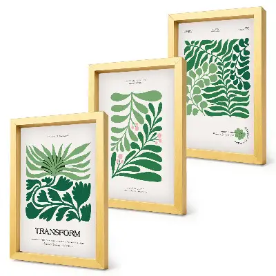 3-piece wall art set green leaves and plants in various shapes