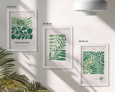 3-piece wall art set A set of green leaves and plants in various shapes