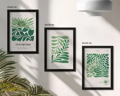 3-piece wall art set green leaves and plants in various shapes