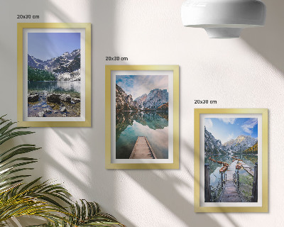 Framed triptych Mountains, lakes and wooden bridges over the water