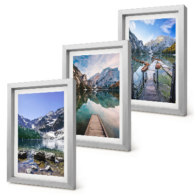Framed triptych Mountains, lakes and wooden bridges over the water