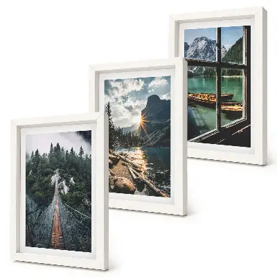 3-piece wall art set bridge in the forest lake with boats and mountain view
