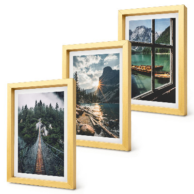 3-piece wall art set Bridge in the forest lake with boats mountain view
