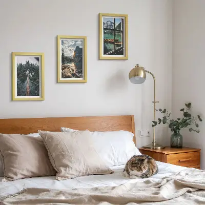 3-piece wall art set bridge in the forest lake with boats and mountain view