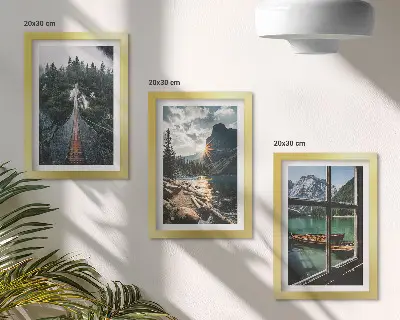 3-piece wall art set bridge in the forest lake with boats and mountain view