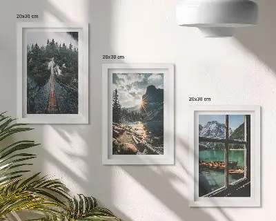 3-piece wall art set bridge in the forest lake with boats and mountain view