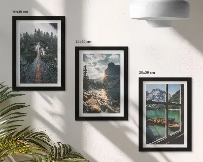 3-piece wall art set bridge in the forest lake with boats and mountain view