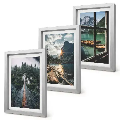 3-piece wall art set bridge in the forest lake with boats and mountain view