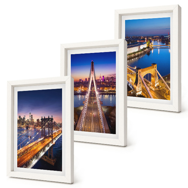 Framed triptych Night views of cities with bridges and rivers