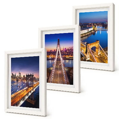 Framed triptych Night views of cities with bridges and rivers