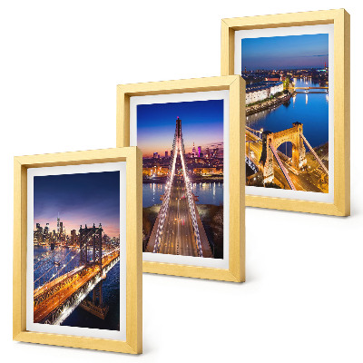 Framed triptych Night views of cities with bridges and rivers