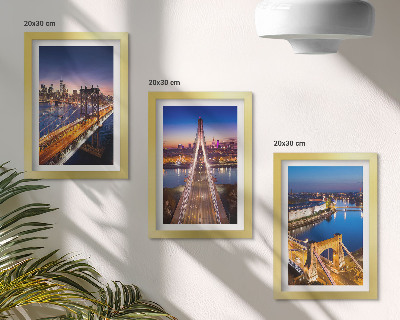 Framed triptych Night views of cities with bridges and rivers