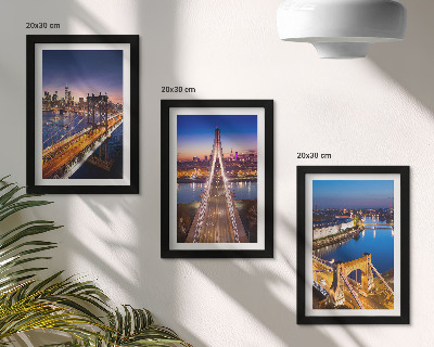 Framed triptych Night views of cities with bridges and rivers
