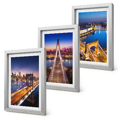 Framed triptych Night views of cities with bridges and rivers