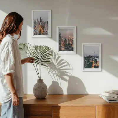 3-piece wall art set featuring night city views with skyscrapers and lights