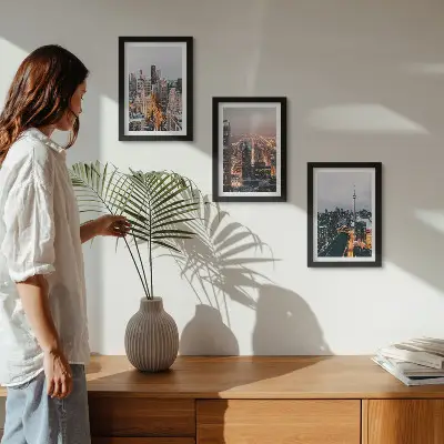 3-piece wall art set featuring night city views with skyscrapers and lights