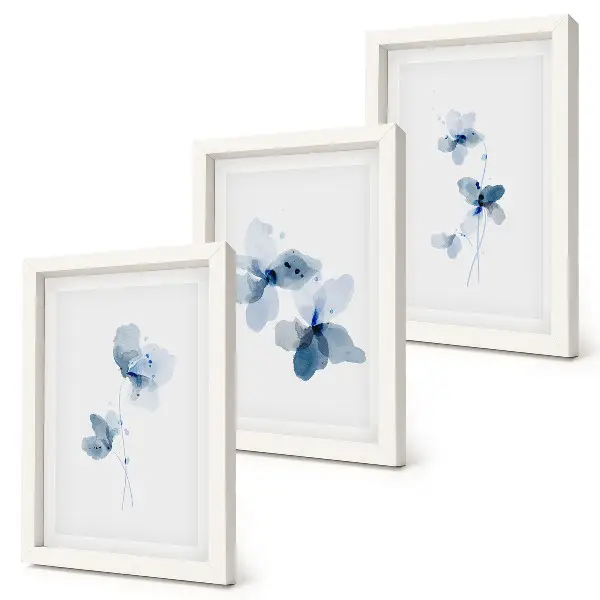 3-piece wall art set flowers in blue shades on a light background