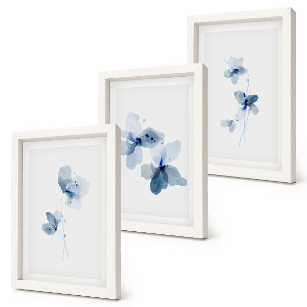 3-piece wall art set Flowers in shades of blue on a light background