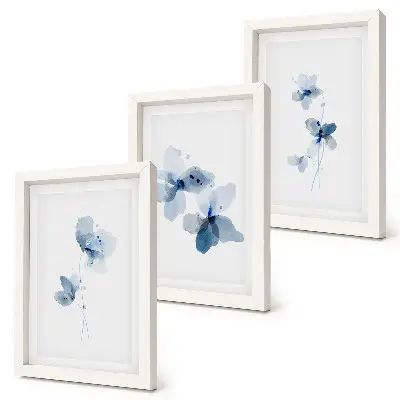 3-piece wall art set flowers in blue shades on a light background